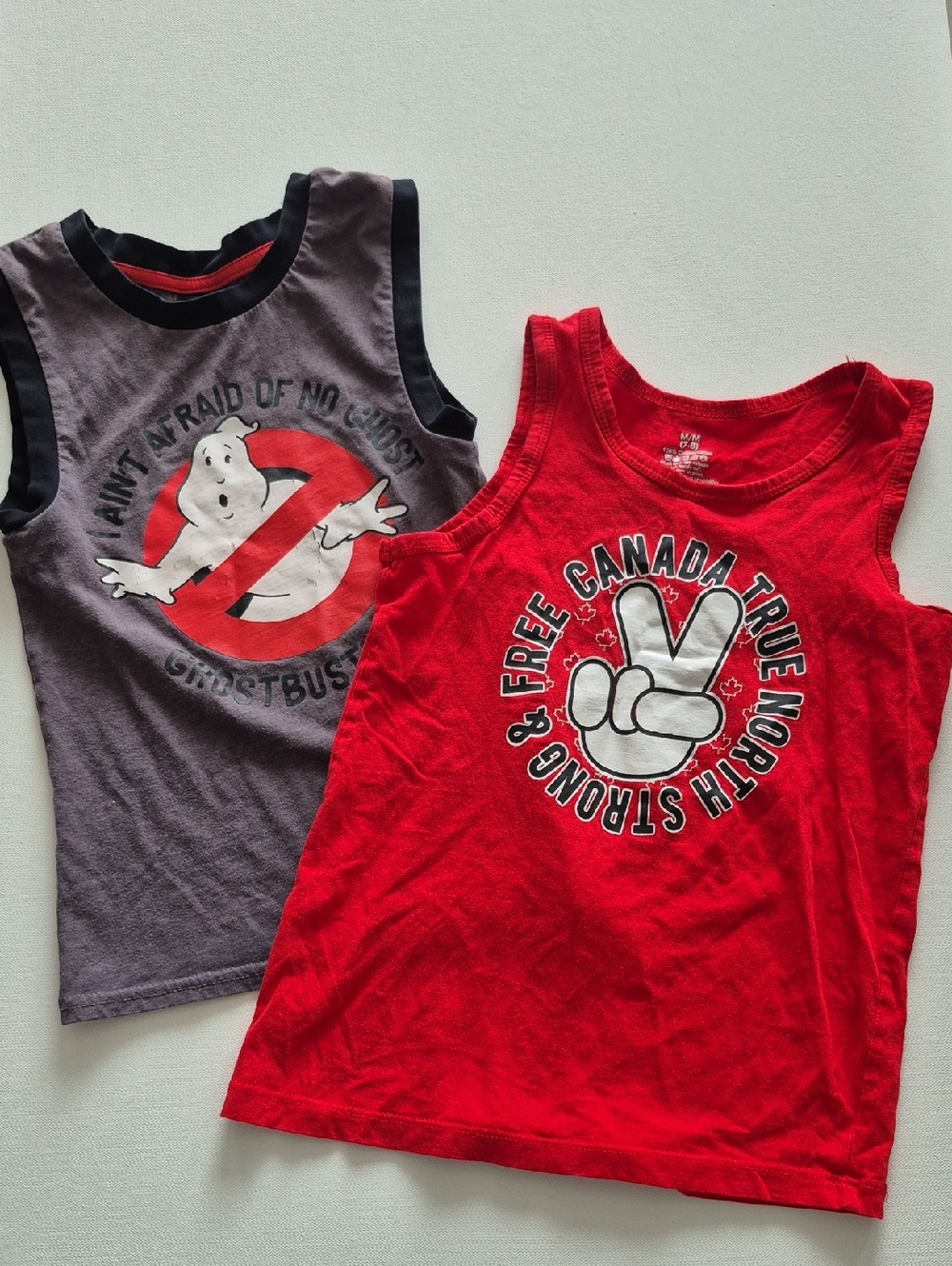 Boy's Set Of 2 Ghostbusters And Canada Tank Top with Peace-Hand Print